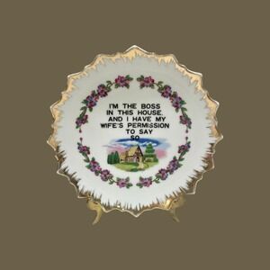 Vintage Funny Plate,‎ I'm the Boss in Here, Funny Husband Gift